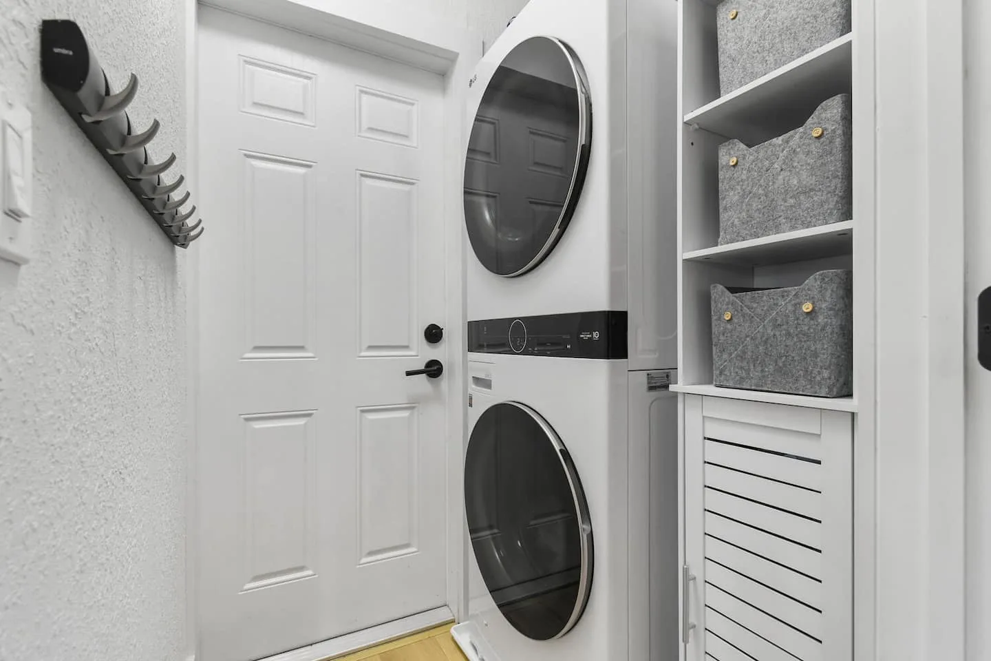 A dedicated laundry room and place to hang all your beach towels and bathing suits! We do provide laundry powder, dryer sheets, and stain…