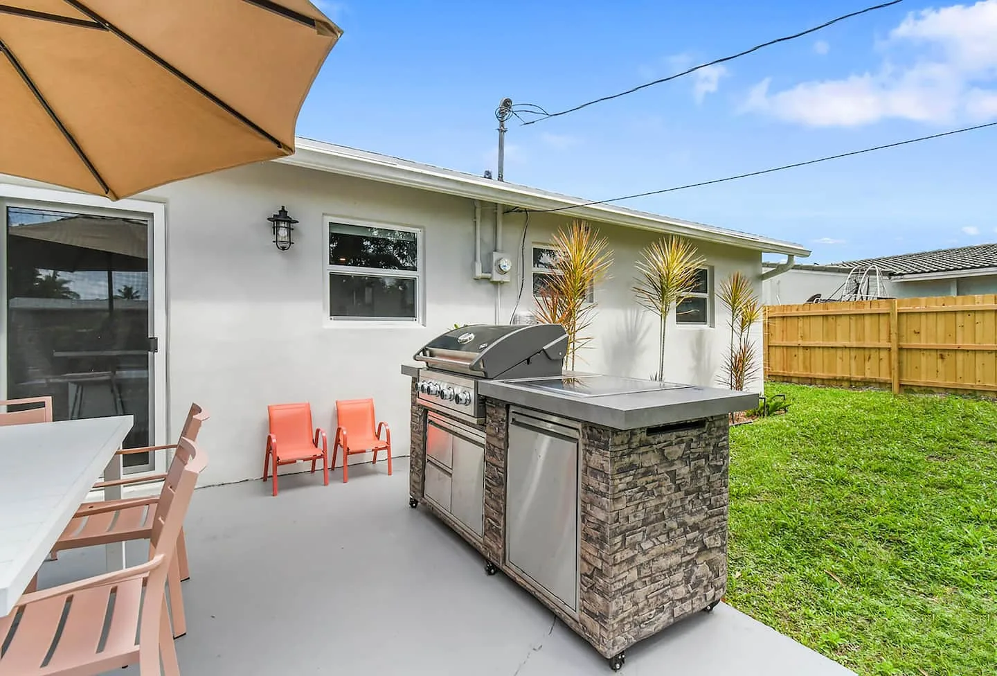 Large propane grill with griddle and even some counter space to do your outdoor cooking.
